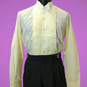 Vintage Yellow Wing Collar Tuxedo Shirt with Pleated Front Easter Church Dance
